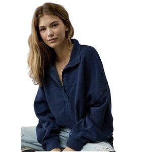 American Eagle Outfitters Big Hug Henley Sweatshirt Navy Women’s XL NWOT